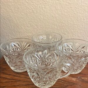 Vintage Clear Glass Starburst Pattern EAPG Cups Set of 4